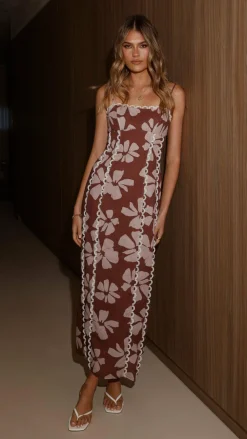 LILYWHYT Dresses|Midi^Carlia Midi Dress - Brown Daylillies