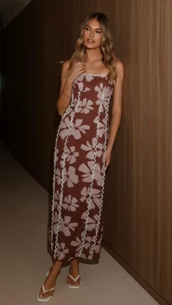 LILYWHYT Dresses|Midi^Carlia Midi Dress - Brown Daylillies