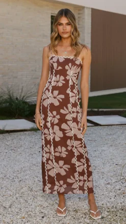 LILYWHYT Dresses|Midi^Carlia Midi Dress - Brown Daylillies