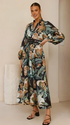 Bubblegum Dresses|Maxi^Carmal Long Sleeve Maxi Dress - Donatella Noir