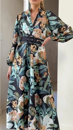 Bubblegum Dresses|Maxi^Carmal Long Sleeve Maxi Dress - Donatella Noir
