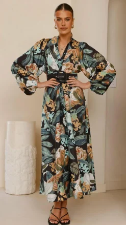 Bubblegum Dresses|Maxi^Carmal Long Sleeve Maxi Dress - Donatella Noir
