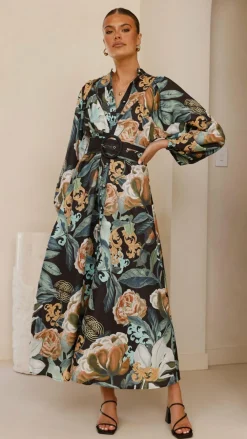 Bubblegum Dresses|Maxi^Carmal Long Sleeve Maxi Dress - Donatella Noir