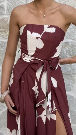 Style State Jumpsuits^Carson Front Spilt Strapless Jumpsuit - Merlot Floral