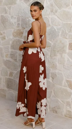 Style State Jumpsuits^Carson Front Spilt Strapless Jumpsuit - Merlot Floral