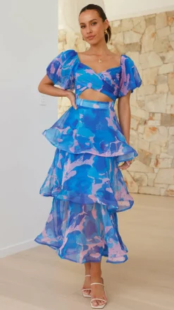 Main St Dresses|Maxi^Casey Maxi Dress - Blue / Pink Print
