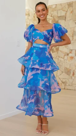 Main St Dresses|Maxi^Casey Maxi Dress - Blue / Pink Print