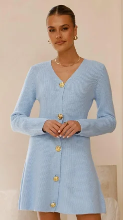 SASHA (BNE) Knit Dresses|Knitwear^Catarina Long Sleeve Mini Dress - Blue