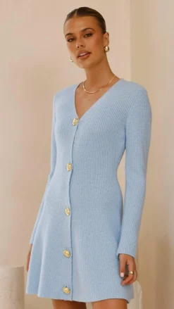 SASHA (BNE) Knit Dresses|Knitwear^Catarina Long Sleeve Mini Dress - Blue