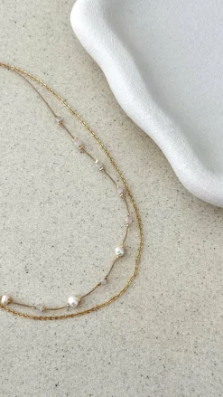 Adorne Necklaces^Chain Double Layer Necklace - Pink / Gold
