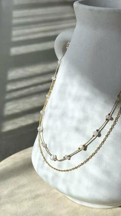 Adorne Necklaces^Chain Double Layer Necklace - Pink / Gold