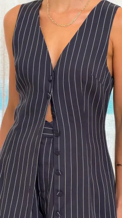 Burans Sets|Tops^Chancellor Button Up Vest - Blue Stripe