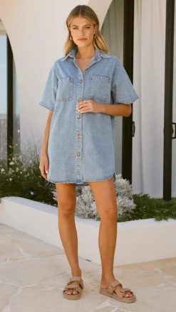 By Frankie Denim Dress Edit|The Denim Edit^Chaney Button Up Mini Dress - Medium Denim