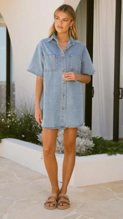 By Frankie Denim Dress Edit|The Denim Edit^Chaney Button Up Mini Dress - Medium Denim