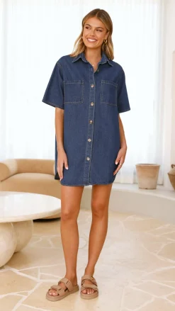 By Frankie Denim Dress Edit|The Denim Edit^Chaney Button Up Mini Dress - Dark Denim