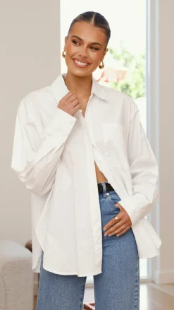 YH AND CO Tops^Charla Button Up Poplin Top - White