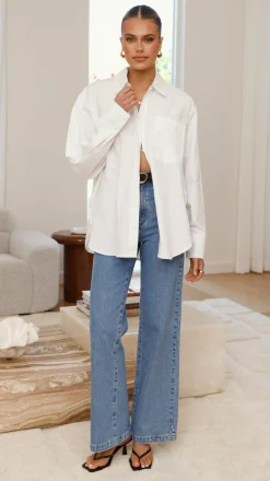 YH AND CO Tops^Charla Button Up Poplin Top - White