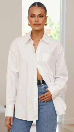 YH AND CO Tops^Charla Button Up Poplin Top - White
