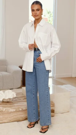 YH AND CO Tops^Charla Button Up Poplin Top - White