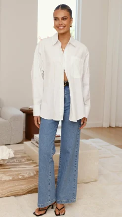 YH AND CO Tops^Charla Button Up Poplin Top - White