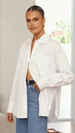 YH AND CO Tops^Charla Button Up Poplin Top - White