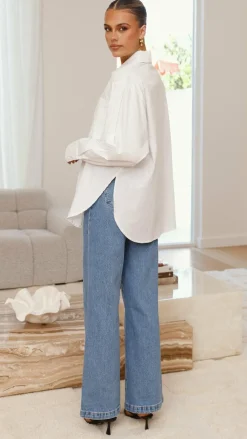 YH AND CO Tops^Charla Button Up Poplin Top - White