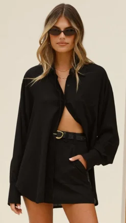 YH AND CO Sets|Tops^Charla Button Up Top - Black