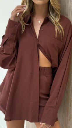 YH AND CO Sets|Tops^Charla Button Up Top - Brown