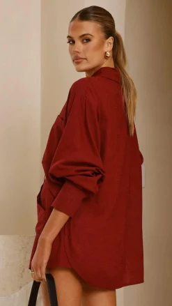 YH AND CO Sets|Tops^Charla Button Up Top - Burgundy