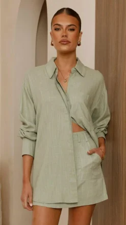 YH AND CO Sets|Tops^Charla Button Up Top - Sage