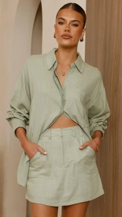 YH AND CO Sets|Tops^Charla Button Up Top - Sage