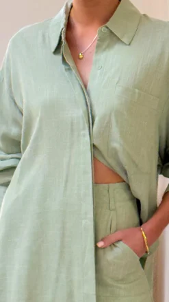YH AND CO Sets|Tops^Charla Button Up Top - Sage