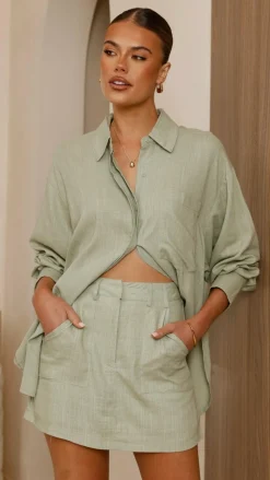 YH AND CO Sets|Tops^Charla Button Up Top - Sage