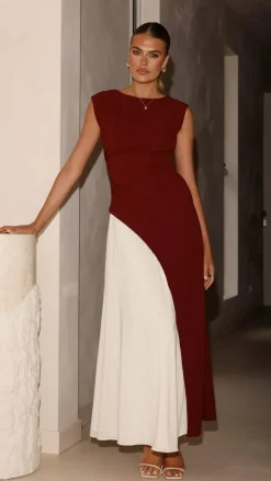 Main St Dresses|Midi^Charlotte Contrast Midi Dress - Wine/White