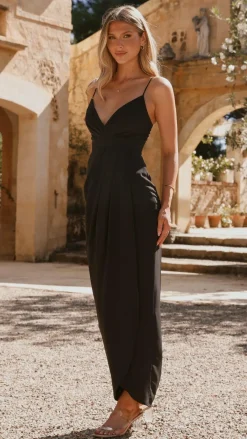 LILYWHYT Mi Amore|Dresses^Charlotte Draped Maxi Dress -Black