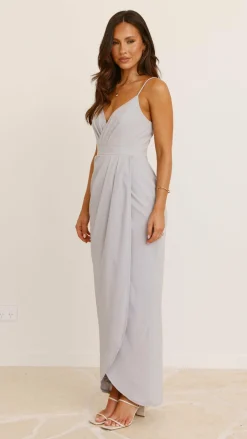 LILYWHYT Sale Evening|Sale Dresses^Charlotte Draped Maxi Dress - Silver