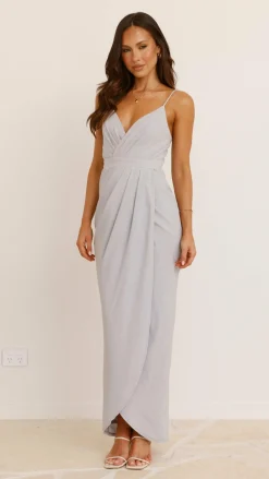 LILYWHYT Sale Evening|Sale Dresses^Charlotte Draped Maxi Dress - Silver