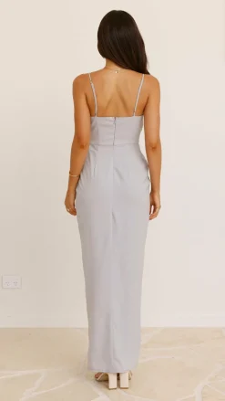 LILYWHYT Sale Evening|Sale Dresses^Charlotte Draped Maxi Dress - Silver