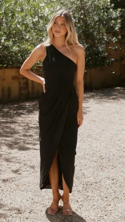 LILYWHYT Mi Amore|Dresses^Clara One Shoulder Maxi Dress - Black