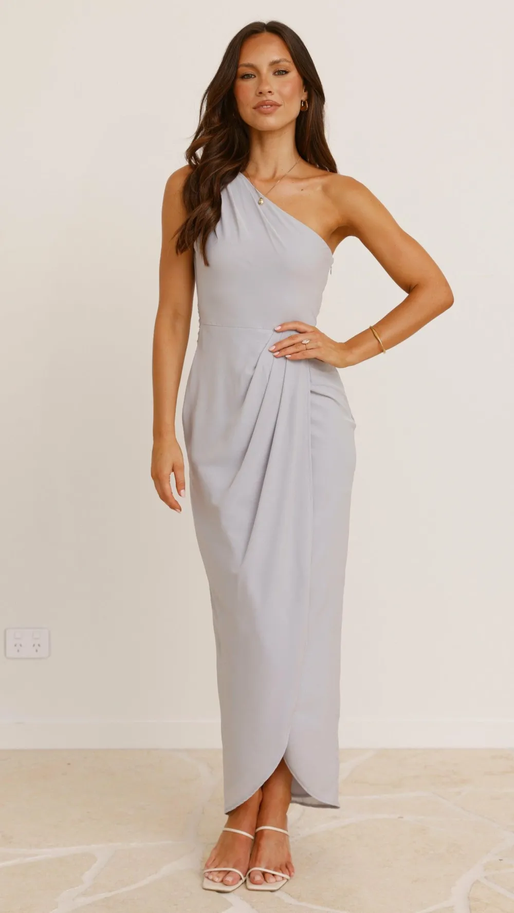LILYWHYT Sale Evening|Sale Dresses^Clara One Shoulder Maxi Dress - Silver
