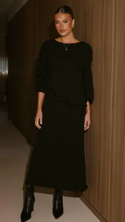 Burans Knitwear|Knitwear^Cohen Knit Midi Skirt - Black