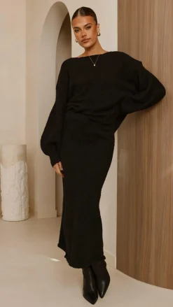 Burans Knitwear|Knitwear^Cohen Knit Midi Skirt - Black