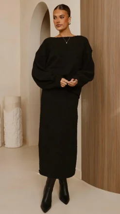 Burans Knitwear|Knitwear^Cohen Knit Midi Skirt - Black