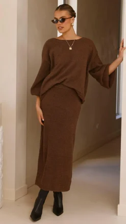 Burans Sets|Bottoms^Cohen Knit Midi Skirt - Chocolate
