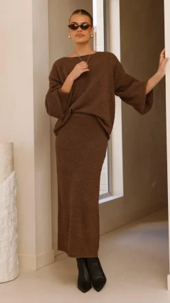 Burans Sets|Bottoms^Cohen Knit Midi Skirt - Chocolate