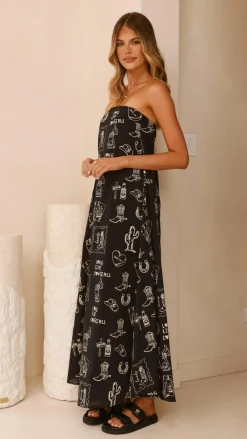 By Frankie Dresses|Maxi^Connie Maxi Dress - Black/Beige Cowgirl