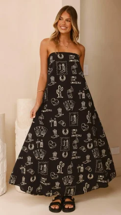 By Frankie Dresses|Maxi^Connie Maxi Dress - Black/Beige Cowgirl