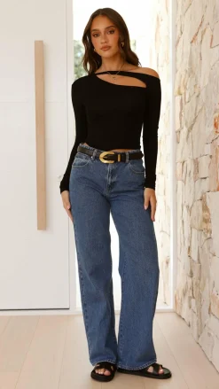 Pink Diamond Tops^Constance Long Sleeve Top - Black
