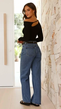 Pink Diamond Tops^Constance Long Sleeve Top - Black