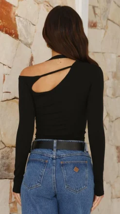 Pink Diamond Tops^Constance Long Sleeve Top - Black